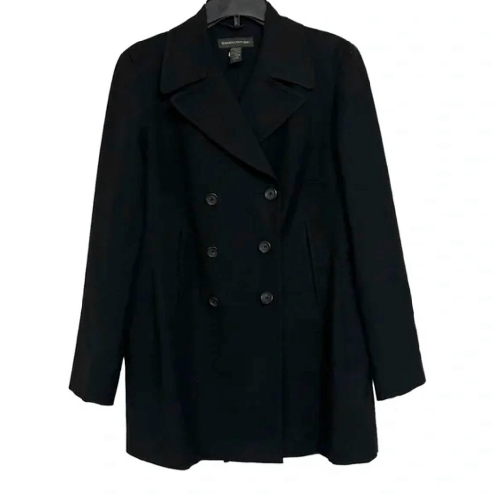 BANANA REPUBLIC Vintage Black Double Breasted Italian Fabric PeaCoat L